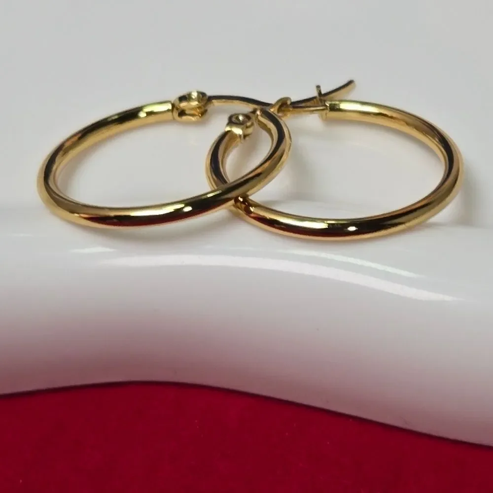 25mm Smooth Gold Hoop Earrings Stainless Steel Hinged Minimal Classic Jewelry
